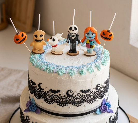 Velas de cumpleaños El extraño mundo de Jack, 6pz , sally, jack, zero, oogie boogie y calabazas, toppers cake, decoración temática