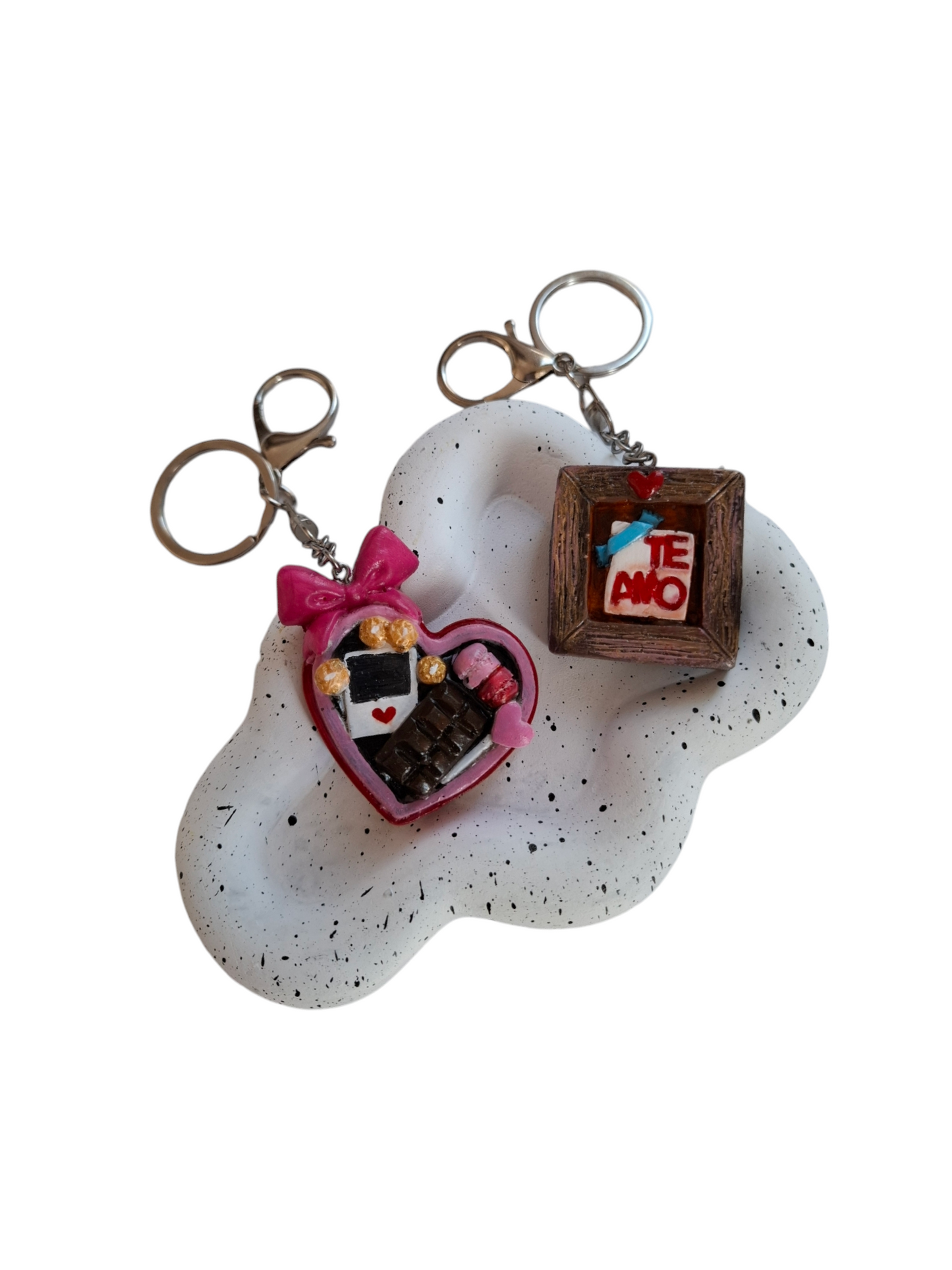 Llaveros para pareja , dúo corazón y cuadro san Valentín, 2pz amor y amistad