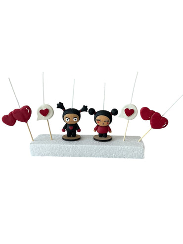 Pucca y Garu velas cumpleaños, decoración de pastel, toppers cake, fiesta temática, 6pz