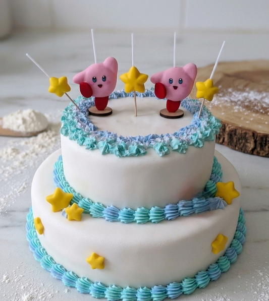 Velas de cumpleaños Kirby y estrellas , 5pz, toppers cake, decoración temática
