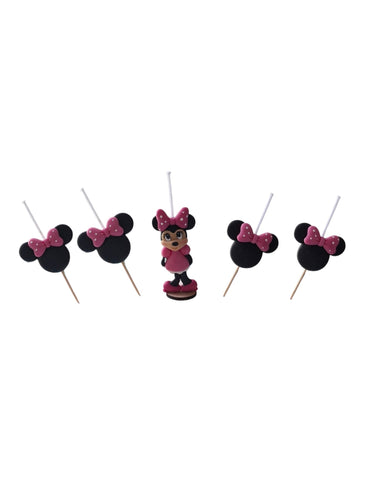 Minnie Mouse, Mimi velas para pastel 5pz, fiesta temática , decoración de cumpleaños, toppers cake
