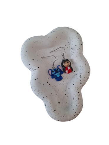 Collar y aretes Lilo y Stitch, set joyería acero inoxidable ( 2 pz)