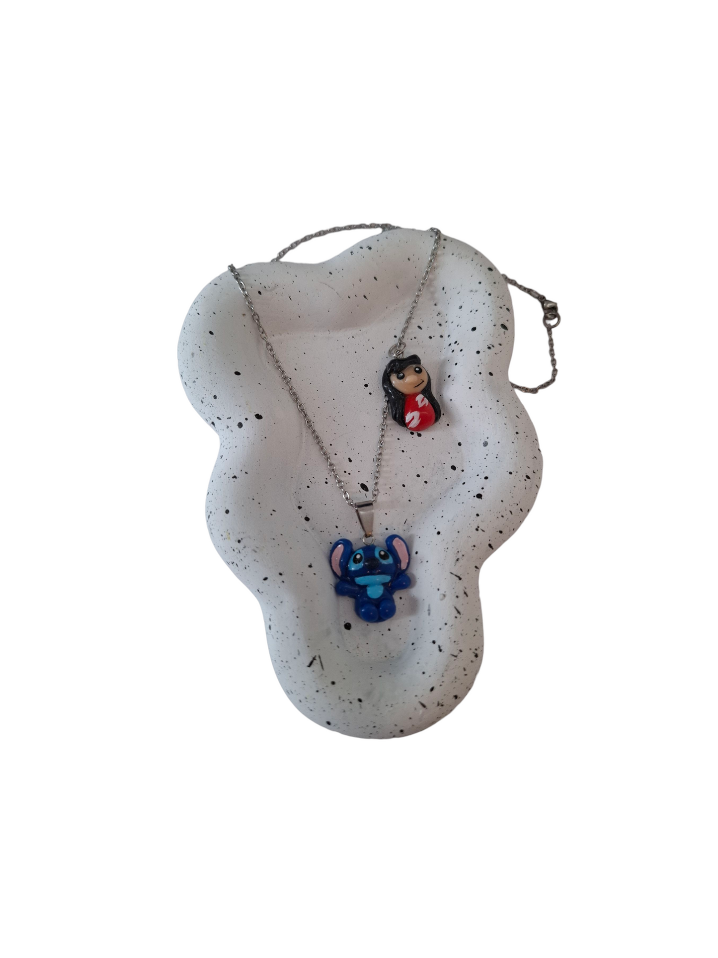 Collar y aretes Lilo y Stitch, set joyería acero inoxidable ( 2 pz)