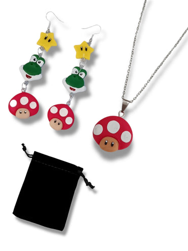 Collar y aretes Yoshi Hongo y Star ,set acero inoxidable, 2pz