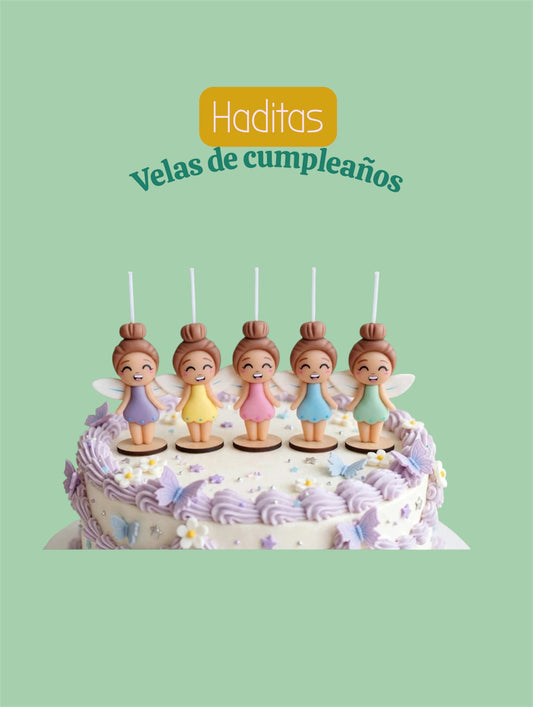 Hadas, haditas de colores velas para pastel 5pz, fiesta temática , decoración de cumpleaños, toppers cake