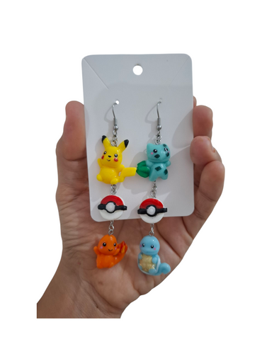 Collar y aretes Pokemon , Pikachu y sus amigos, personajes animados Conjunto Joyería 2pz Set Acero Inoxidable