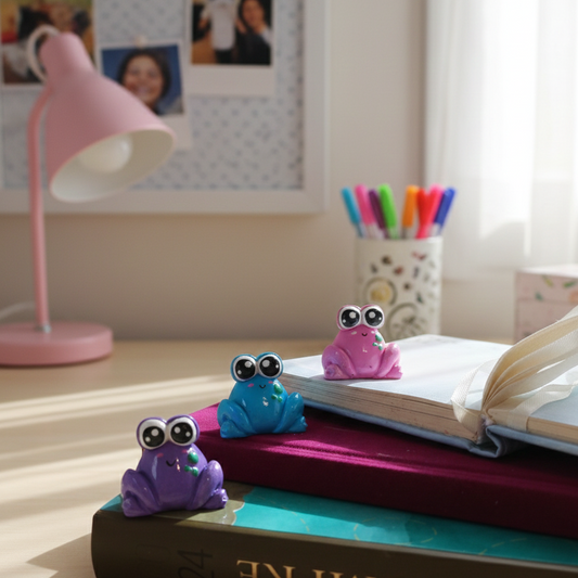 Figuras decorativas ranitas de colores 3pz , ideal para decorar tu escritorio