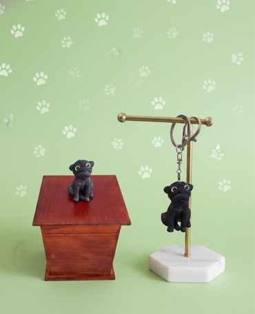Urna Y Llavero Perro Pug Pugsito Negro o Beige , Urna Para Ceniza De Mascotas Con Figura 3D + Llavero De Recuerdo 2pz