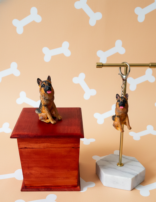 Urna Y Llavero Perro Pastor Alemán , Urna Para Ceniza De Mascotas Con Figura 3D + Llavero De Recuerdo 2pz