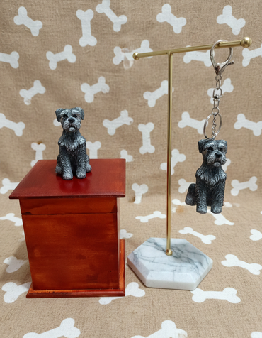 Urna Y Llavero Perro Schnauzer , Urna Para Ceniza De Mascotas Con Figura 3D + Llavero De Recuerdo 2pz, negro o gris