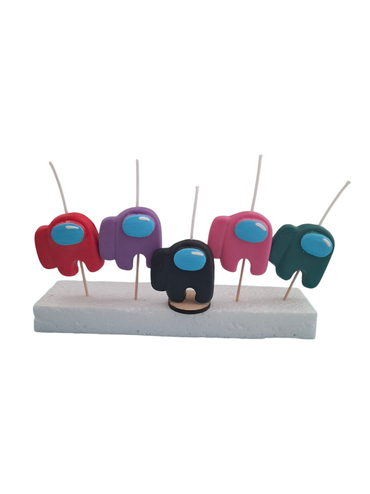 Velas de cumpleaños Among Us de colores 5pz toppers cake decoracion de pastel