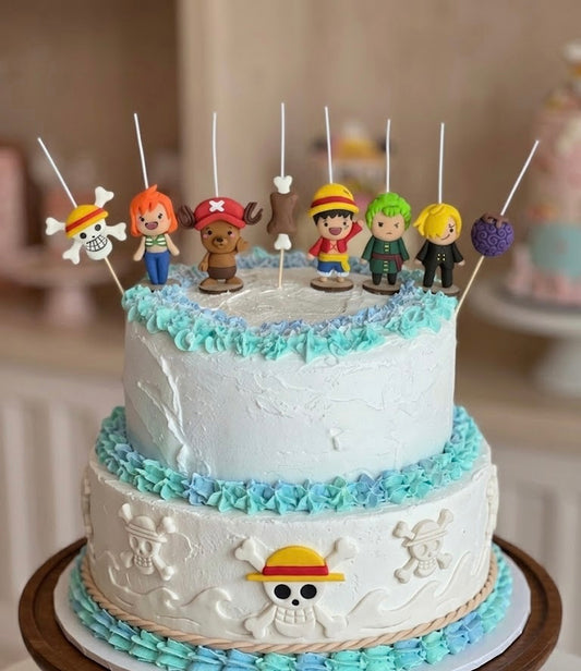 Velas cumpleaños One Piece anime 8pz , fiesta tematica personajes chibi, toppers cake