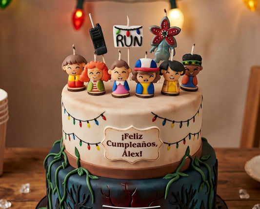 Stranger Things, Eleven (once) y sus amigos, demogorgon para decorar pasteles, toppers cake (9pz)