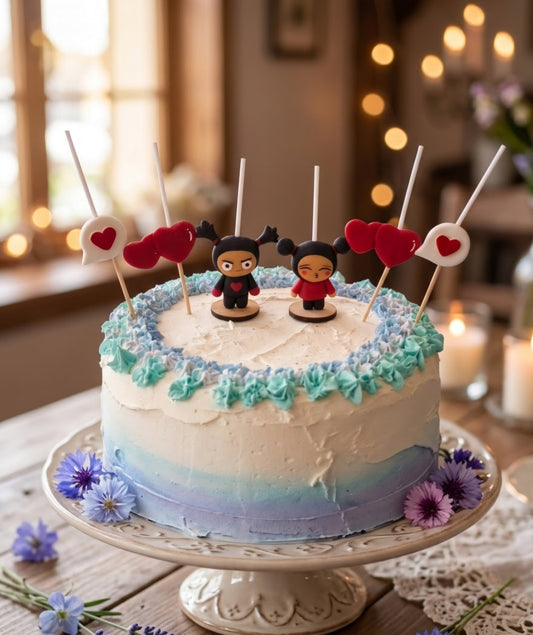 Pucca y Garu velas cumpleaños, decoración de pastel, toppers cake, fiesta temática, 6pz