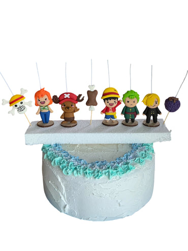 Velas cumpleaños One Piece anime 8pz , fiesta tematica personajes chibi, toppers cake