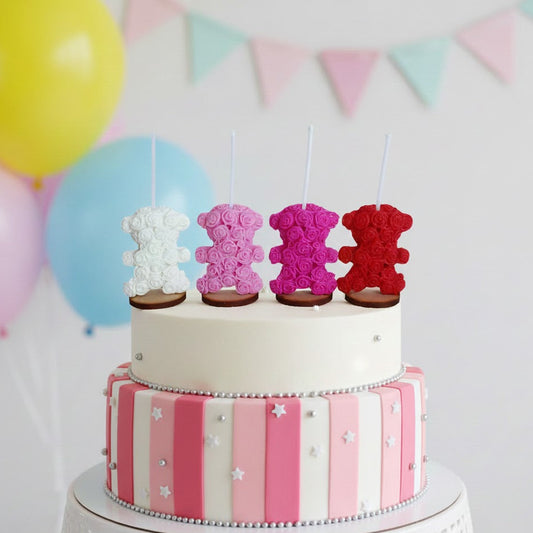 Velas de cumpleaños ositos de rositas, osos flores 4pz toppers cake decoracion de pastel