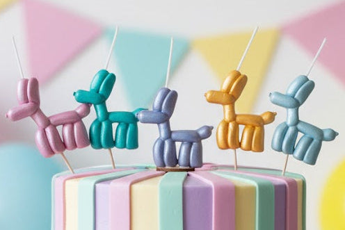 Velas de cumpleaños perritos globo helio de colores metalicos 5pz toppers cake decoracion de pastel