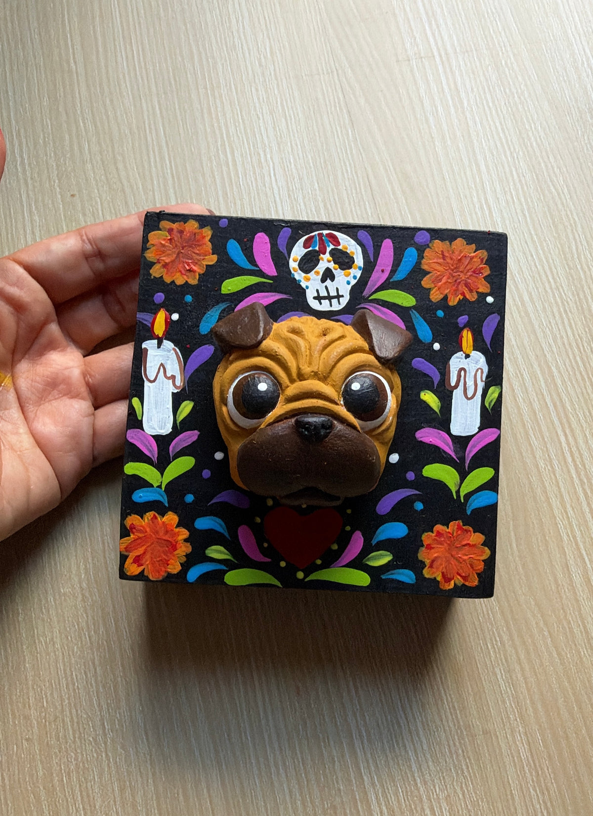 Cuadro Retrato 3D de tu Mascota para Pared - Gatos y Perros- 10x10cm - Pug, Pastor Alemán, Salchicha, Bulldog, Gato y más Razas