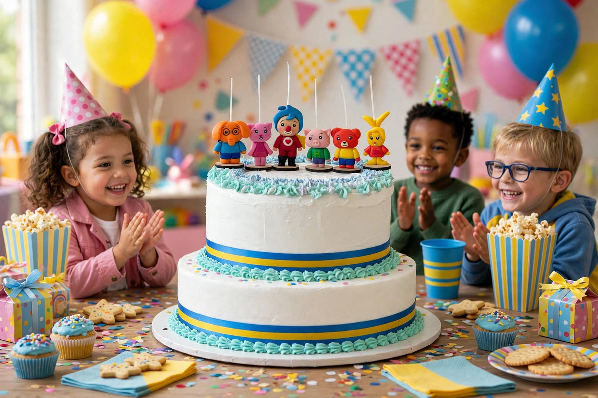 Velas cumpleaños Payasito Plim Plim y sus amigos, decoración y fiesta infantil, toppers cake, 6pz