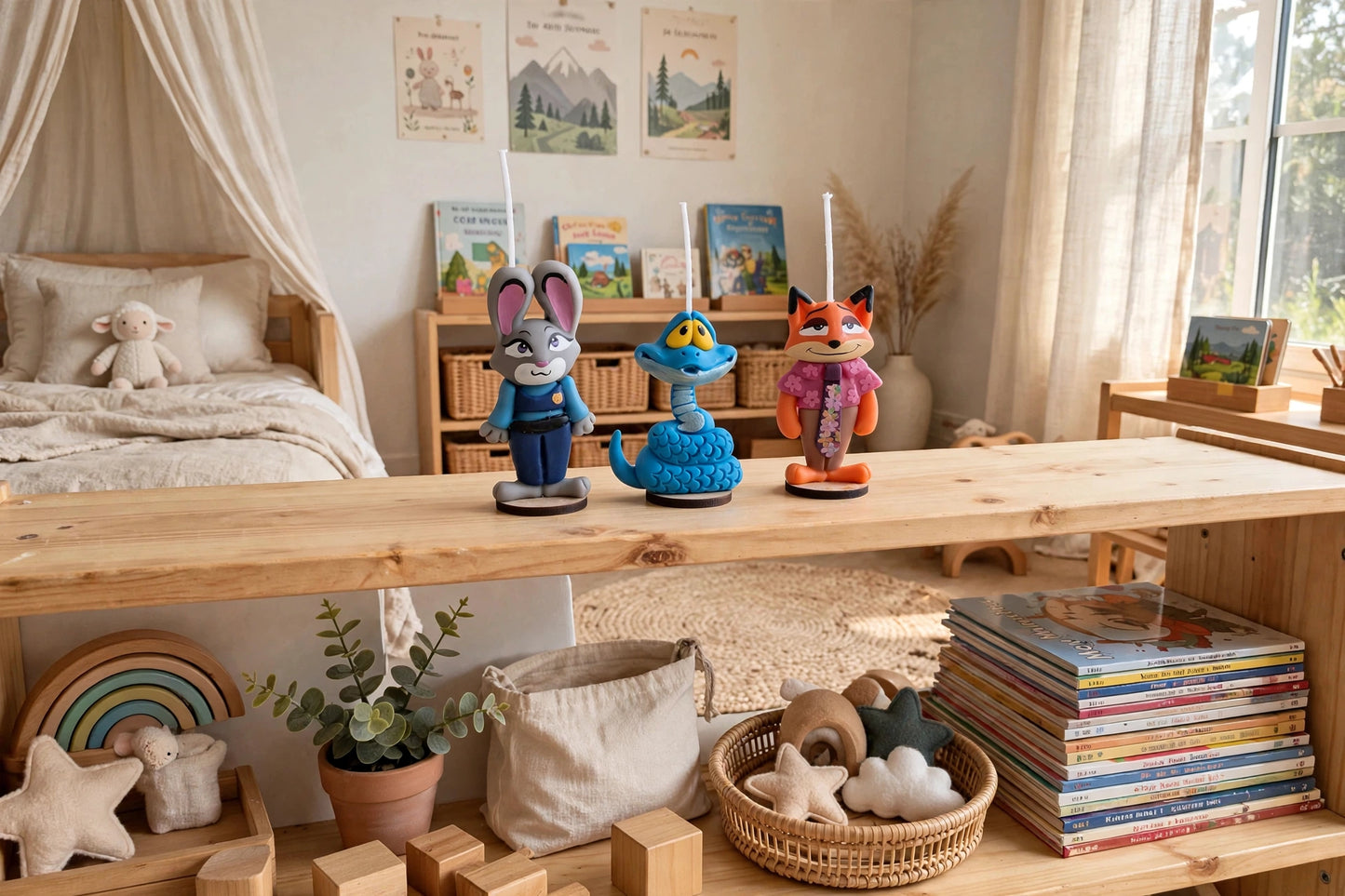 Zootopia 2, velas para pastel de cumpleaños 5pz , Nico, Judy y Gary, fiesta temática, toppers cake
