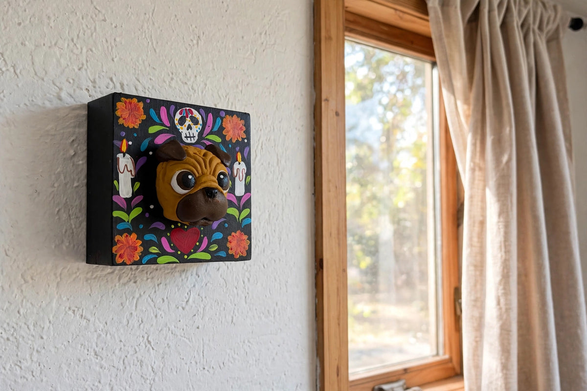 Cuadro Retrato 3D de tu Mascota para Pared - Gatos y Perros- 10x10cm - Pug, Pastor Alemán, Salchicha, Bulldog, Gato y más Razas