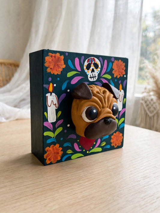 Cuadro Retrato 3D de tu Mascota para Pared - Gatos y Perros- 10x10cm - Pug, Pastor Alemán, Salchicha, Bulldog, Gato y más Razas