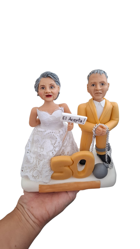 Figura pareja retrato caricatura estilo boda, centro de pastel para matrimonio personalizado