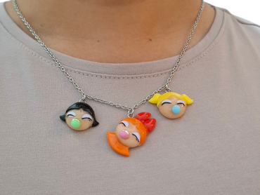 Collar y aretes Las Chicas súper poderosas, 2 pz, set joyería acero inoxidable