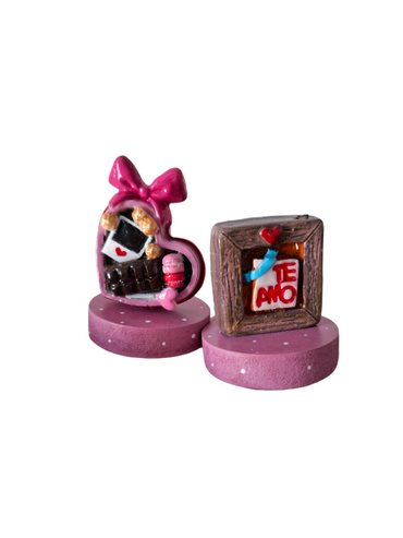 Figuras decorativas para enamorados, caja chocolates y cuadro con mensaje, 2pz, ideal para escritorio
