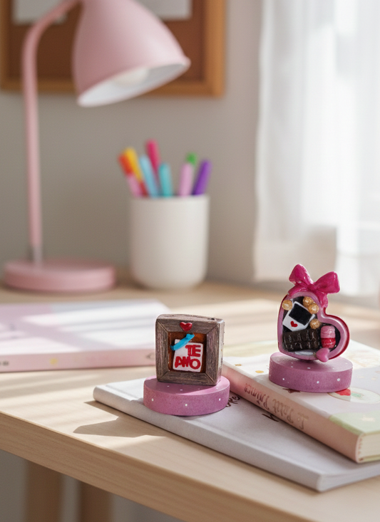Figuras decorativas para enamorados, caja chocolates y cuadro con mensaje, 2pz, ideal para escritorio