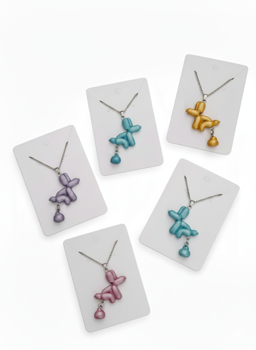 Collar Y Aretes perro globo metálico haciendo popi, divertido conjunto joyería 2pz Set acero inoxidable