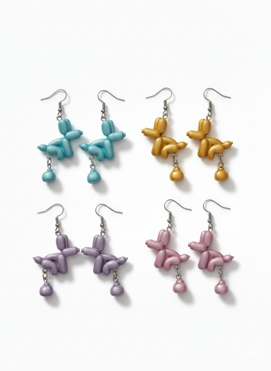 Collar Y Aretes perro globo metálico haciendo popi, divertido conjunto joyería 2pz Set acero inoxidable