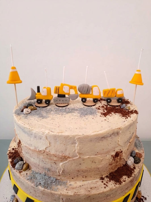 Máquinas de construcción tipo CAT , velas para pastel 6pz , decoración para fiesta temática, toppers cake