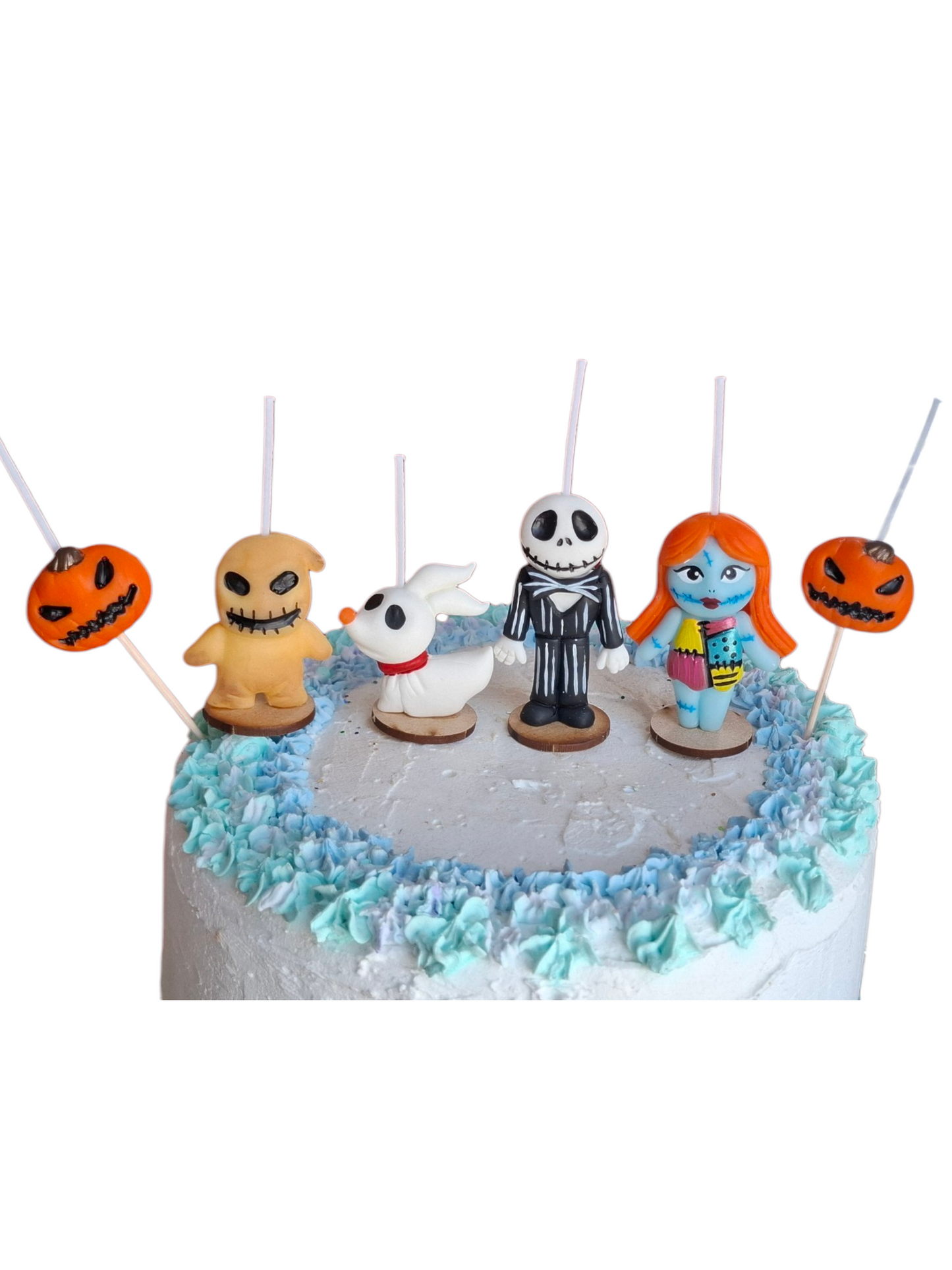 Velas de cumpleaños El extraño mundo de Jack, 6pz , sally, jack, zero, oogie boogie y calabazas, toppers cake, decoración temática