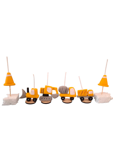 Máquinas de construcción tipo CAT , velas para pastel 6pz , decoración para fiesta temática, toppers cake