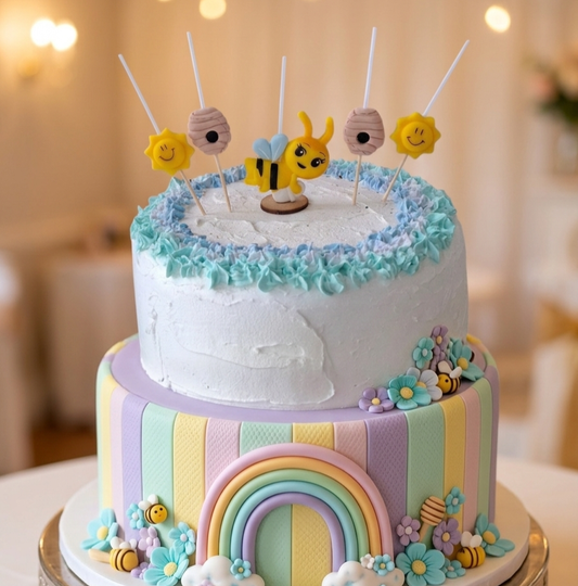 Velas cumpleaños Abejita chiquita 5pz temática pañal y solecitos, toppers cake