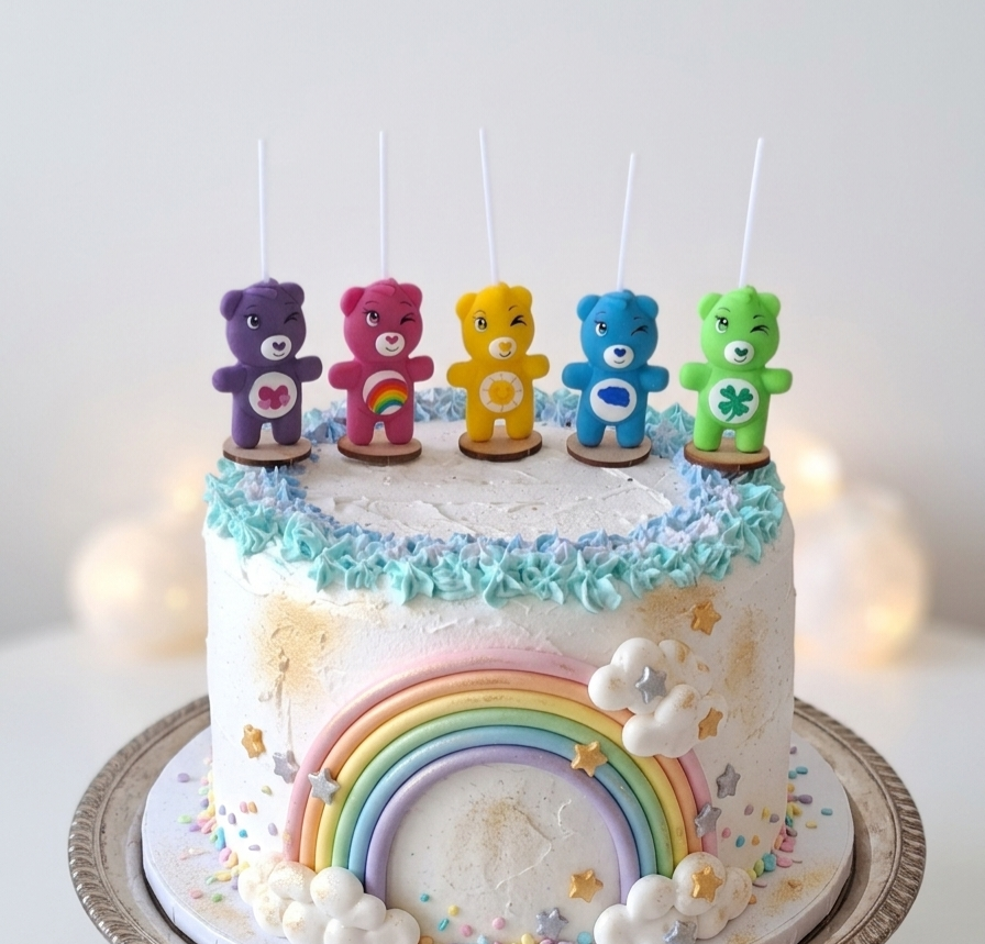 Velas de cumpleaños Ositos cariñositos, Care Bears coloridos, 5pz, toppers cake decoración fiesta tema