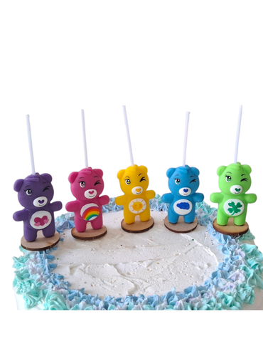 Velas de cumpleaños Ositos cariñositos, Care Bears coloridos, 5pz, toppers cake decoración fiesta tema