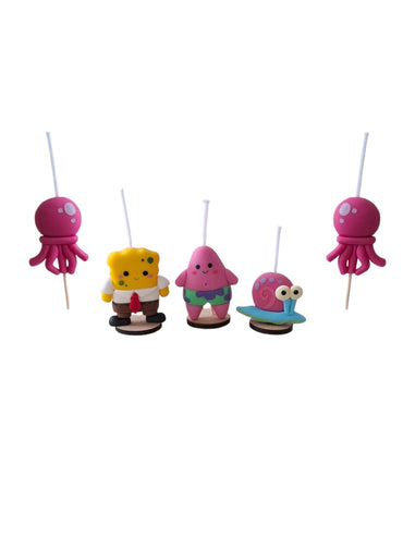Velas de cumpleaños Bob esponja, Patricio, Gary y medusa, 5pz toppers cake decoración temática