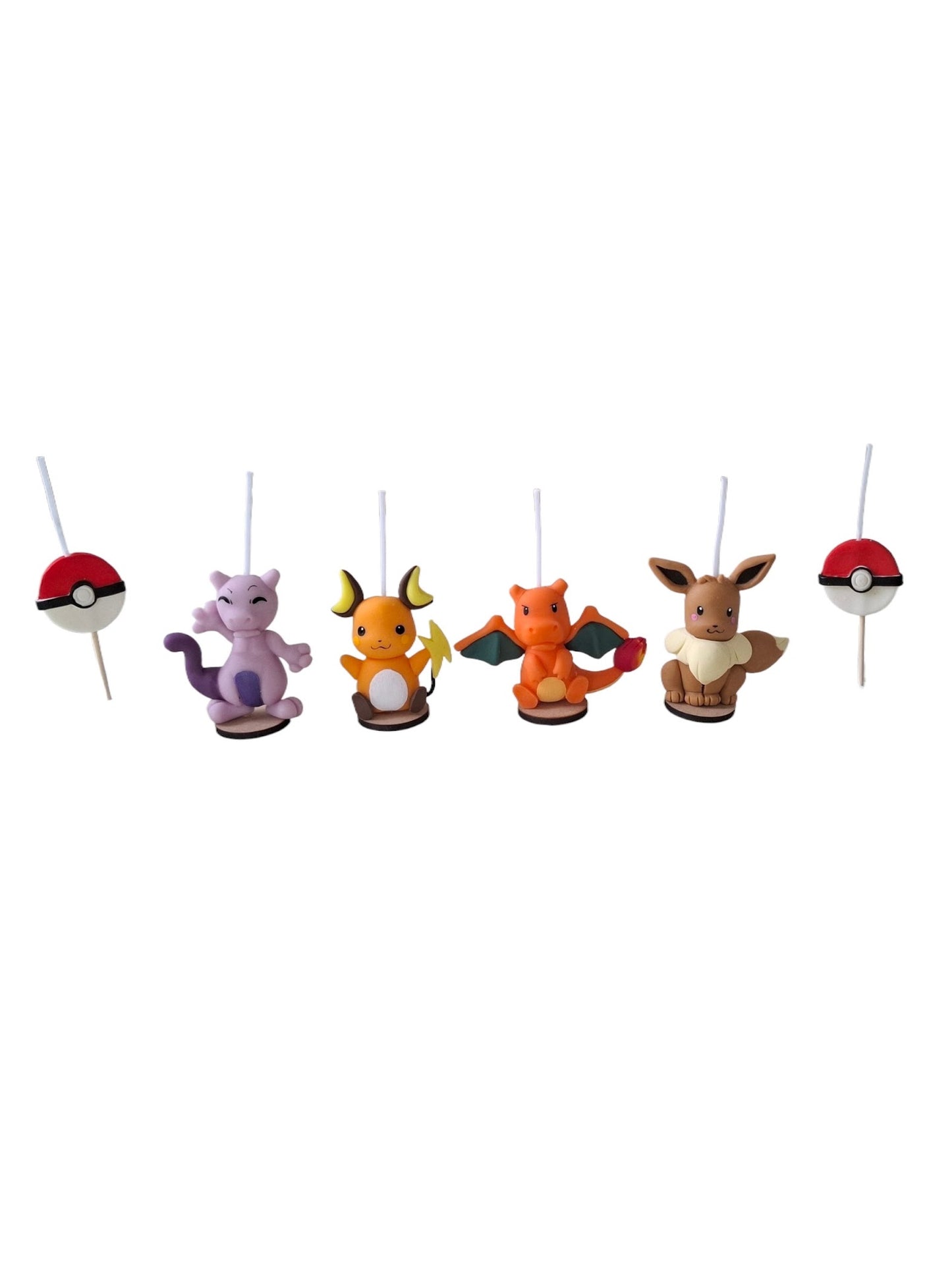Velas para pastel Pokemon 6pz Eevee, Newton, Raichu, Charizard y pokebolas, toppers cake, decoración temática de cumpleaños