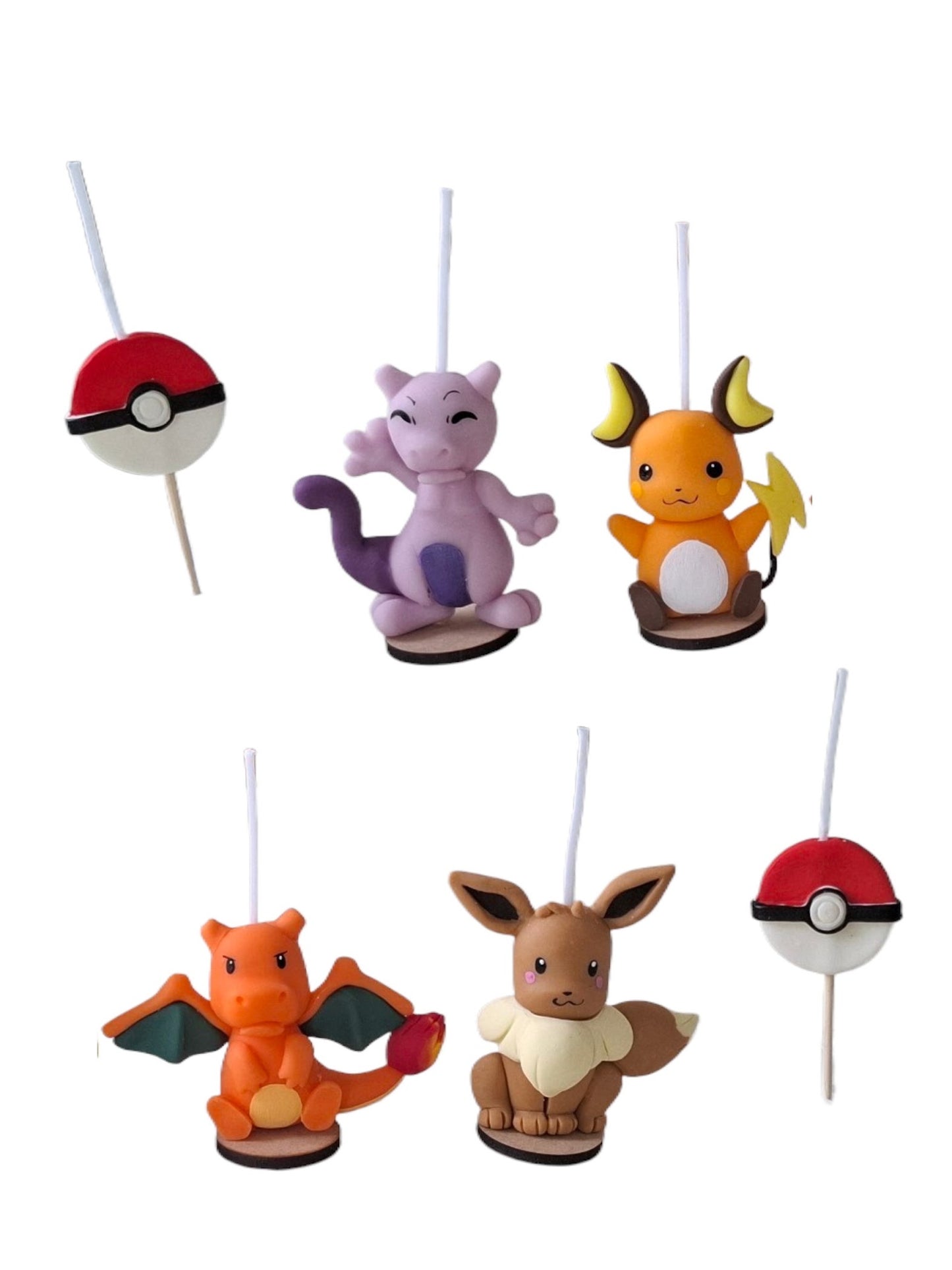 Velas para pastel Pokemon 6pz Eevee, Newton, Raichu, Charizard y pokebolas, toppers cake, decoración temática de cumpleaños