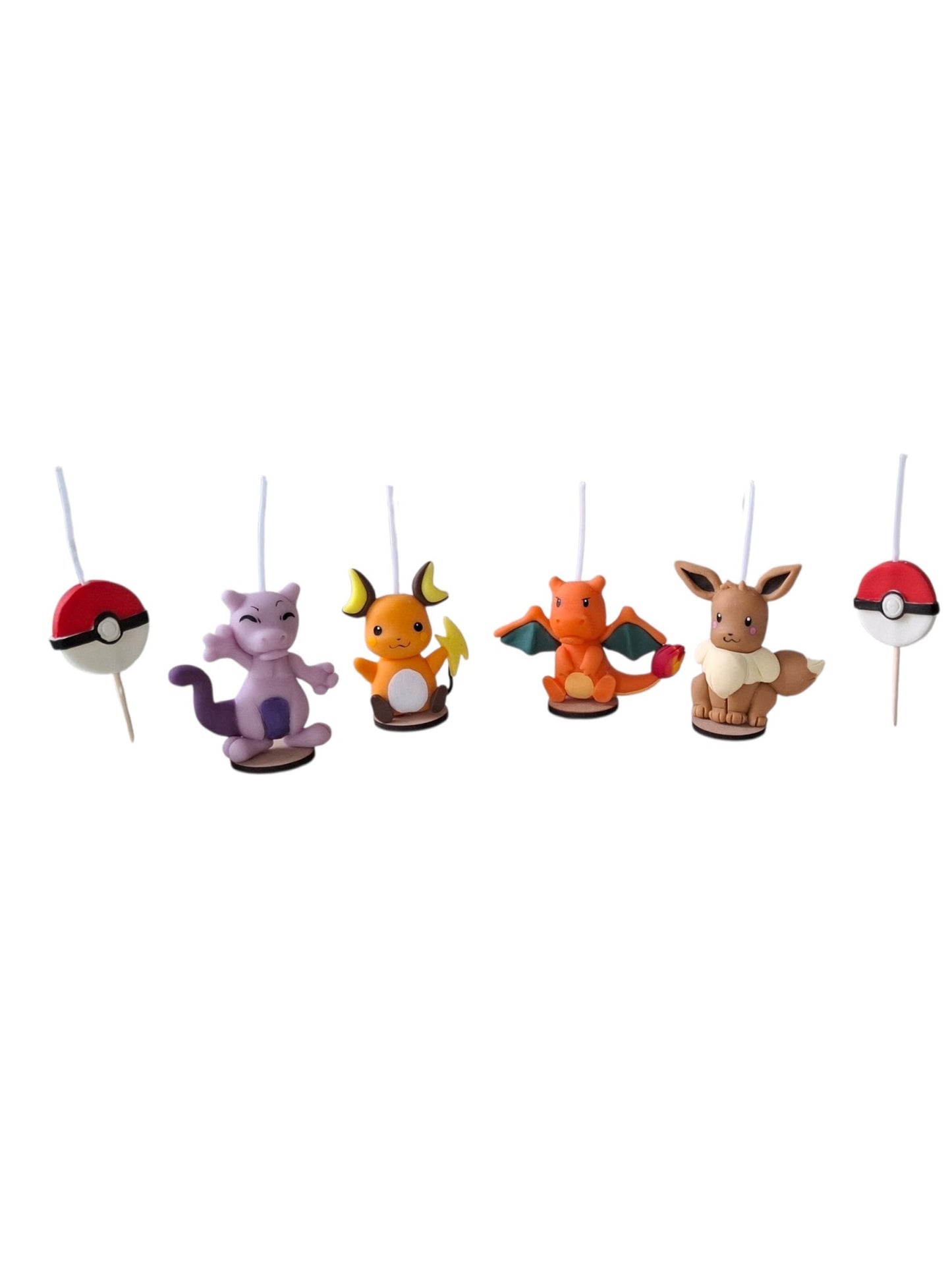 Velas para pastel Pokemon 6pz Eevee, Newton, Raichu, Charizard y pokebolas, toppers cake, decoración temática de cumpleaños