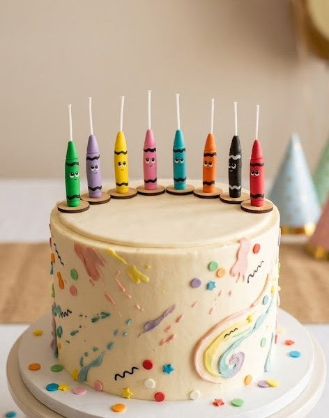 Vela para pastel Crayolas de colores 8pz fiesta temática para cumpleaños, toppers cake