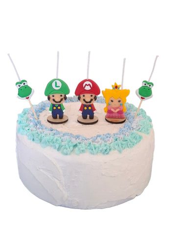 Vela para pastel Mario Bros, Peach, Luigi y Yoshi 5pz, decoración para fiesta temática de cumpleaños, toppers cake fiesta y eventos