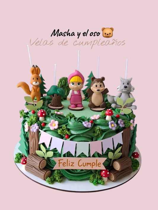 Masha y el Oso velas para pastel 5pz, fiesta temática , decoración de cumpleaños, toppers cake