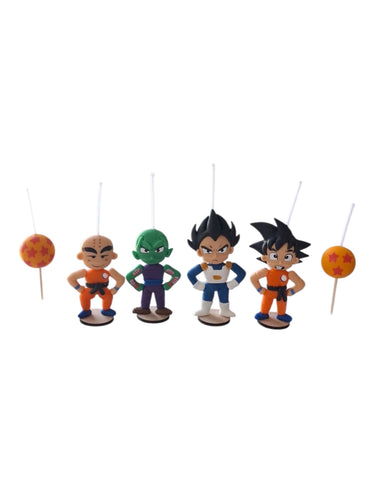 Dragon Ball Z, Goku, Picoro, Crilin y Vegeta velas para pastel 6pz, fiesta temática , decoración de cumpleaños, toppers cake