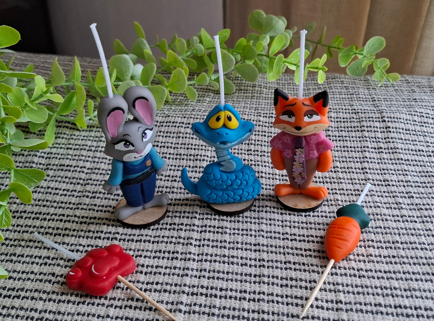 Zootopia 2, velas para pastel de cumpleaños 5pz , Nico, Judy y Gary, fiesta temática, toppers cake