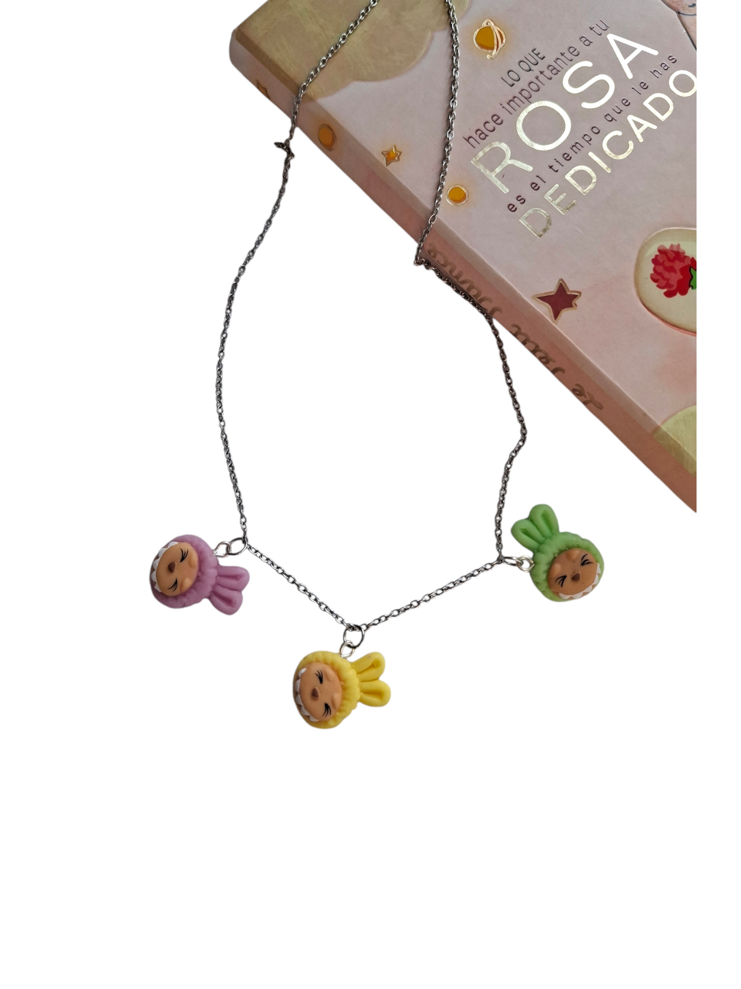 Collar y aretes Labubus monstruos de colores, acero inoxidable, set de joyería