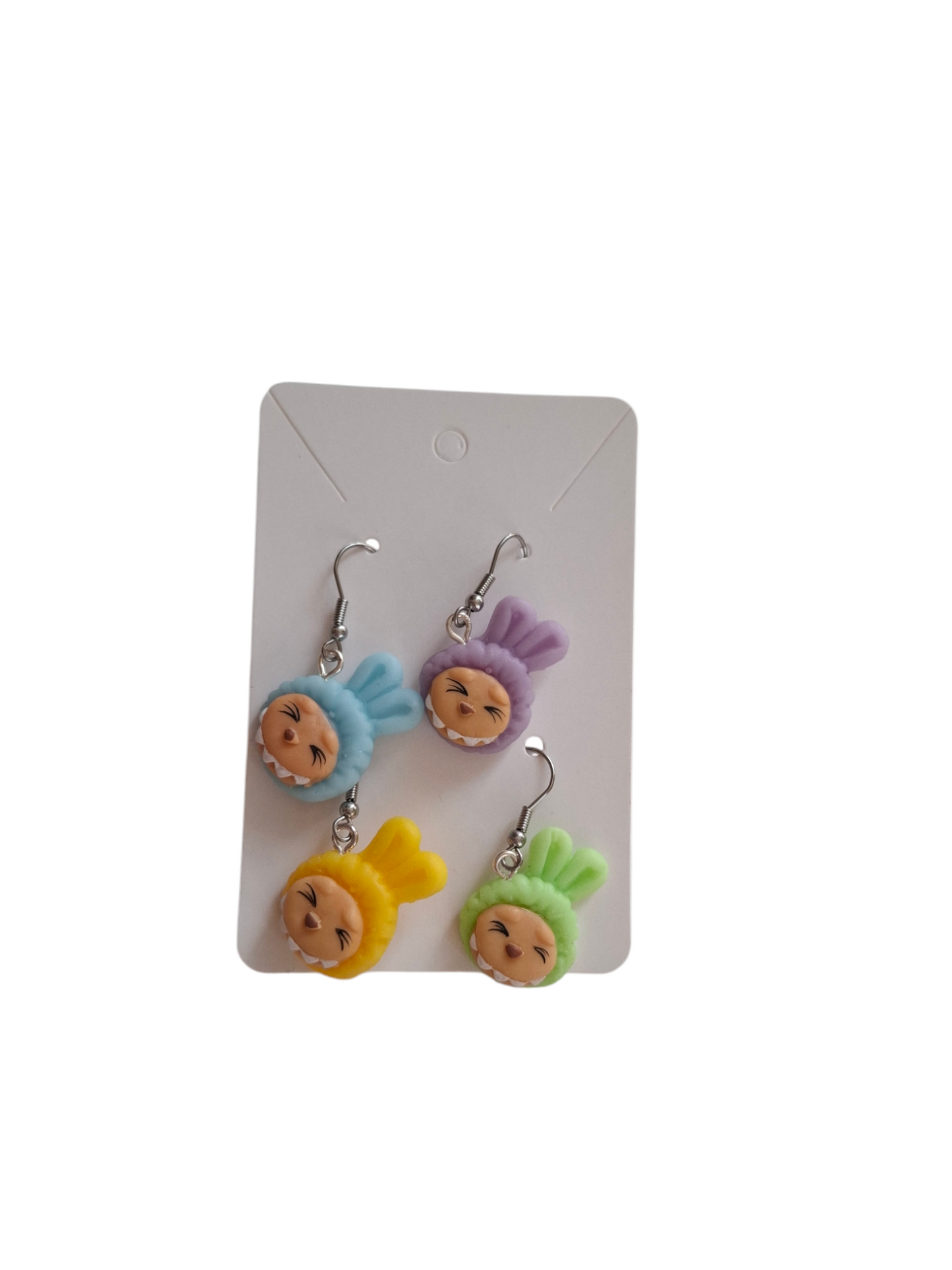 Collar y aretes Labubus monstruos de colores, acero inoxidable, set de joyería