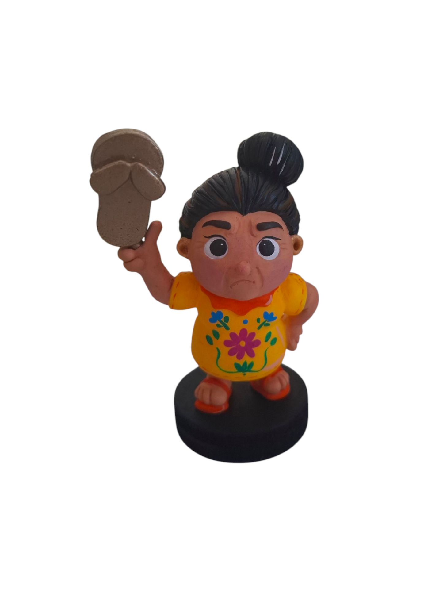 Figura decorativa mamá luchona, divertida pieza con chancla dorada en mano, 1pz